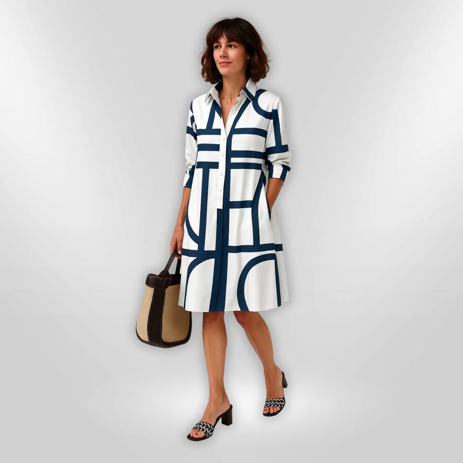 Lynna - Casual Midi Dress With Pockets And Button