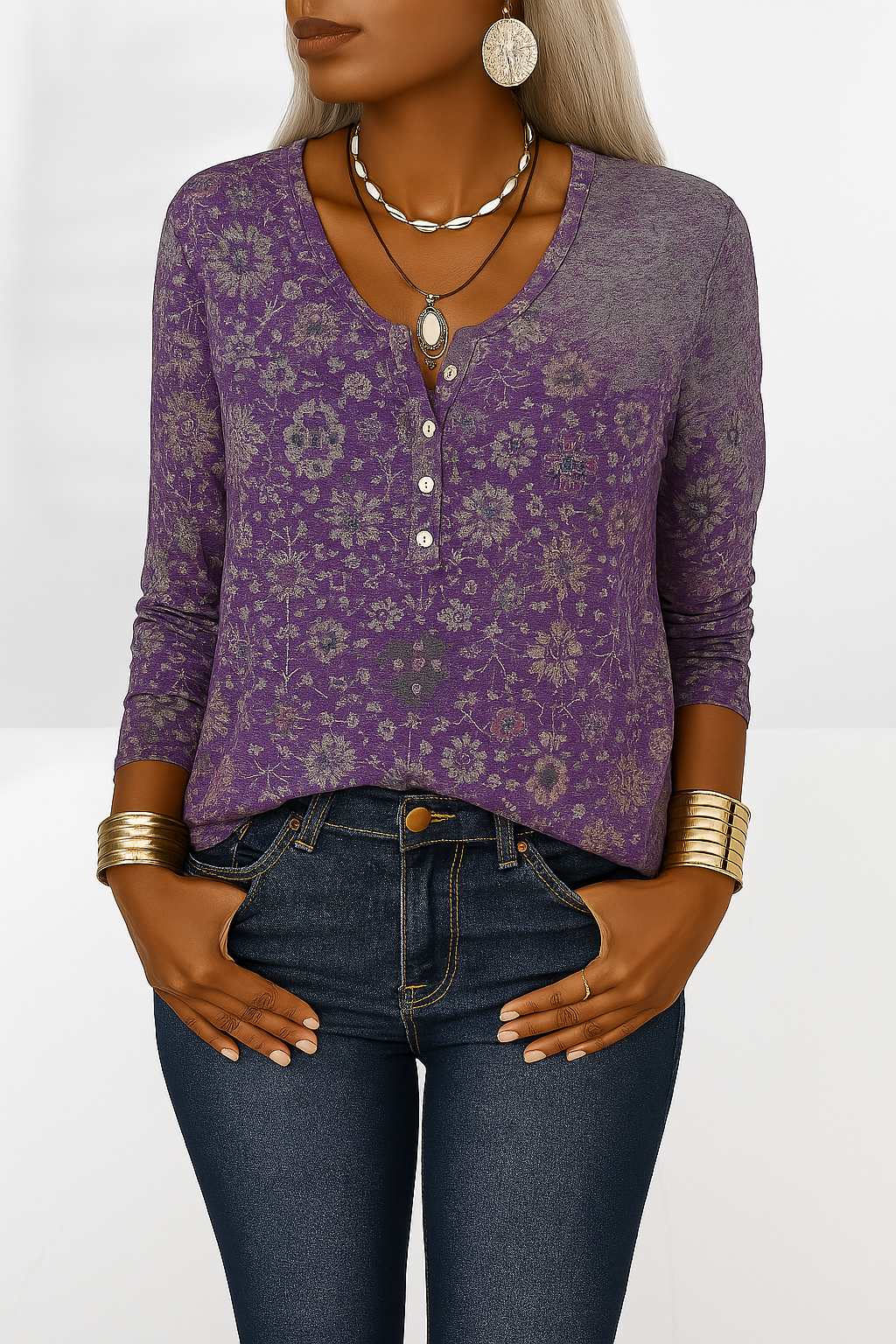 Flossie - Blouse With Floral Patterns And Long Sleeves