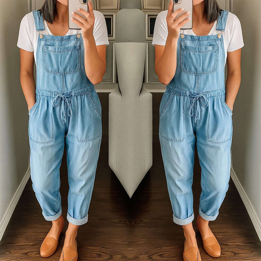 Carly - Casual Drawstring Waist Denim Jumpsuit