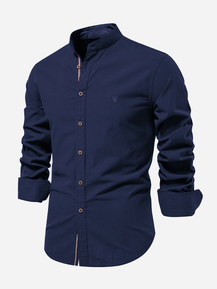 Mathias - Long Sleeve Linen Shirt With Stand Up Collar