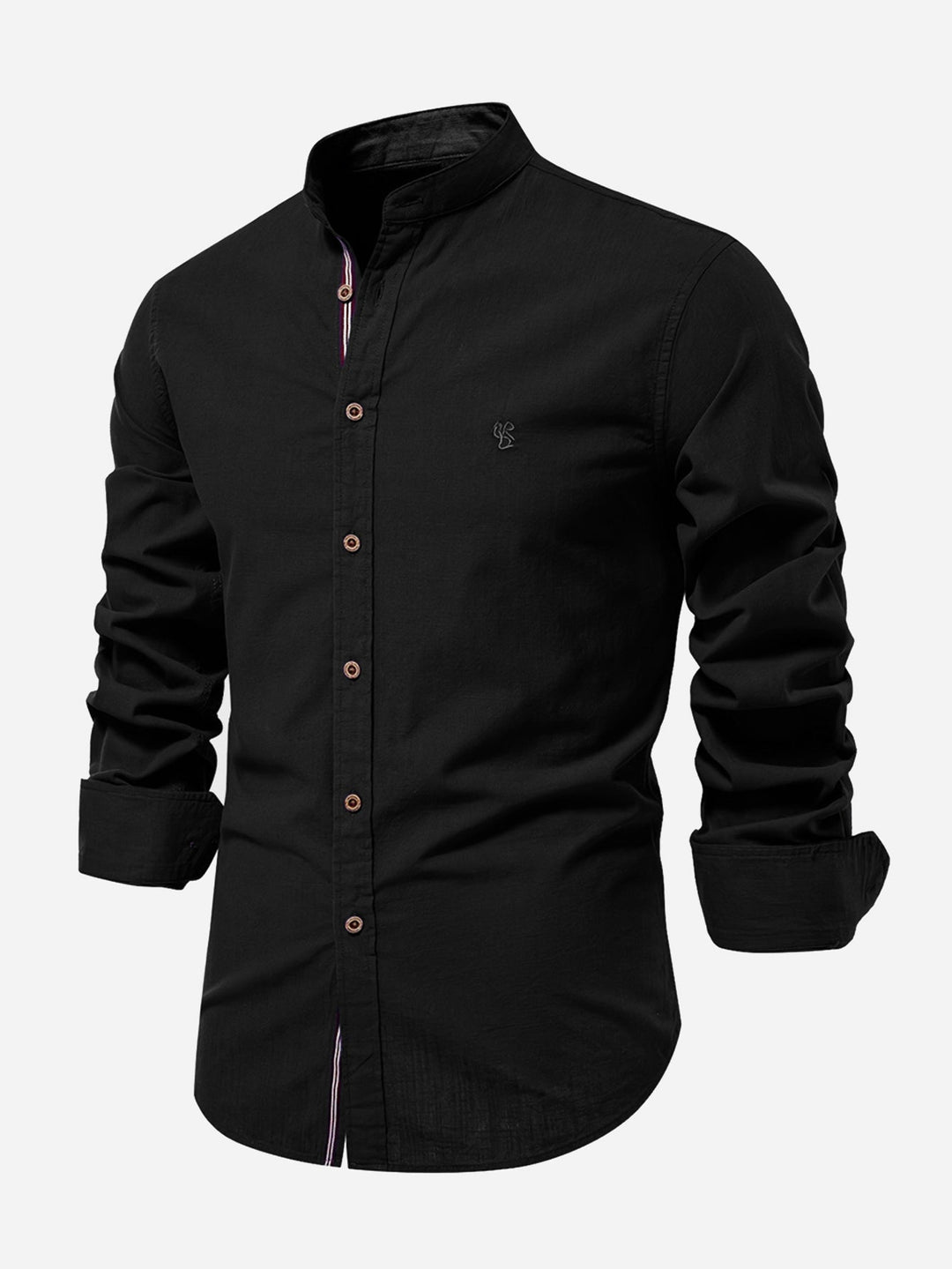 Mathias - Long Sleeve Linen Shirt With Stand Up Collar