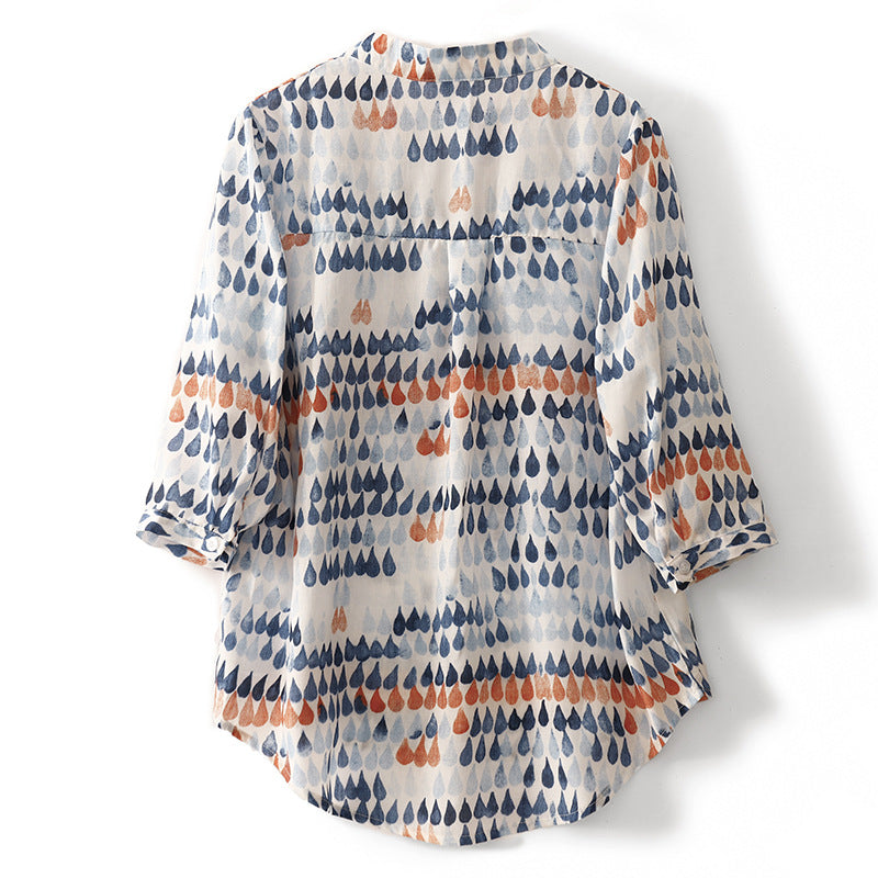 Fawna - Casual V-neck And Printed Chiffon Blouse