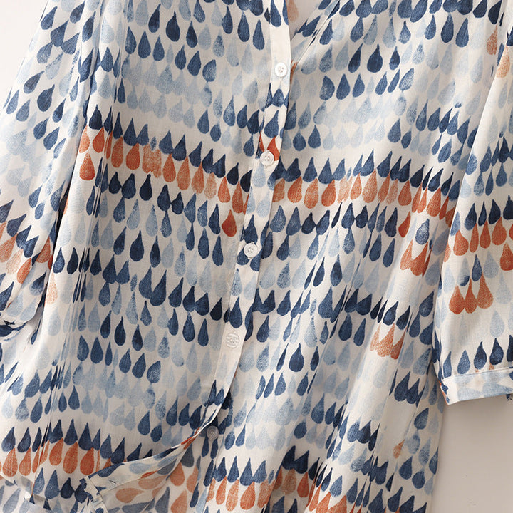 Fawna - Casual V-neck And Printed Chiffon Blouse