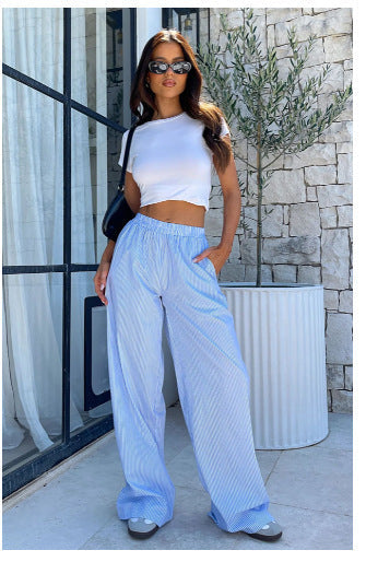 Evgenia - Wide Cut Lounge Pants With Elastic Waistband