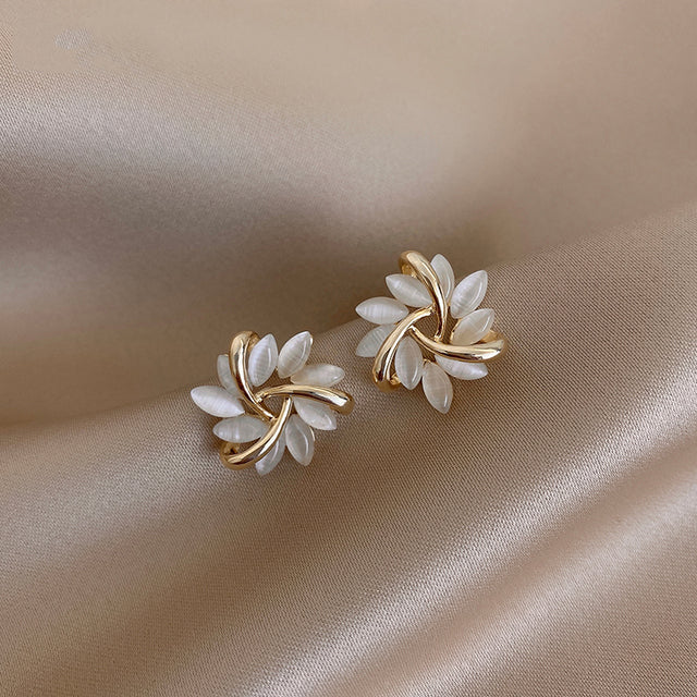 Verica - Round Opal Flower Earrings