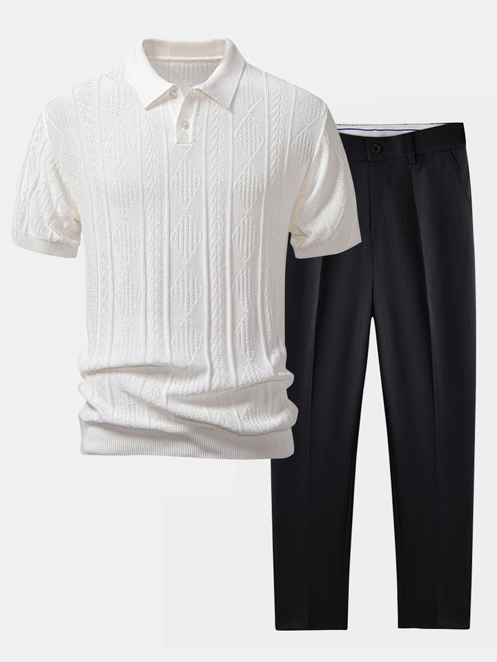 Henson - Geometric Jacquard Knit Polo Shirt & Slim-Fit Pants