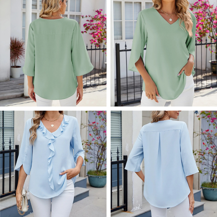 Nyrella - Ruffle V-Neck Blouse