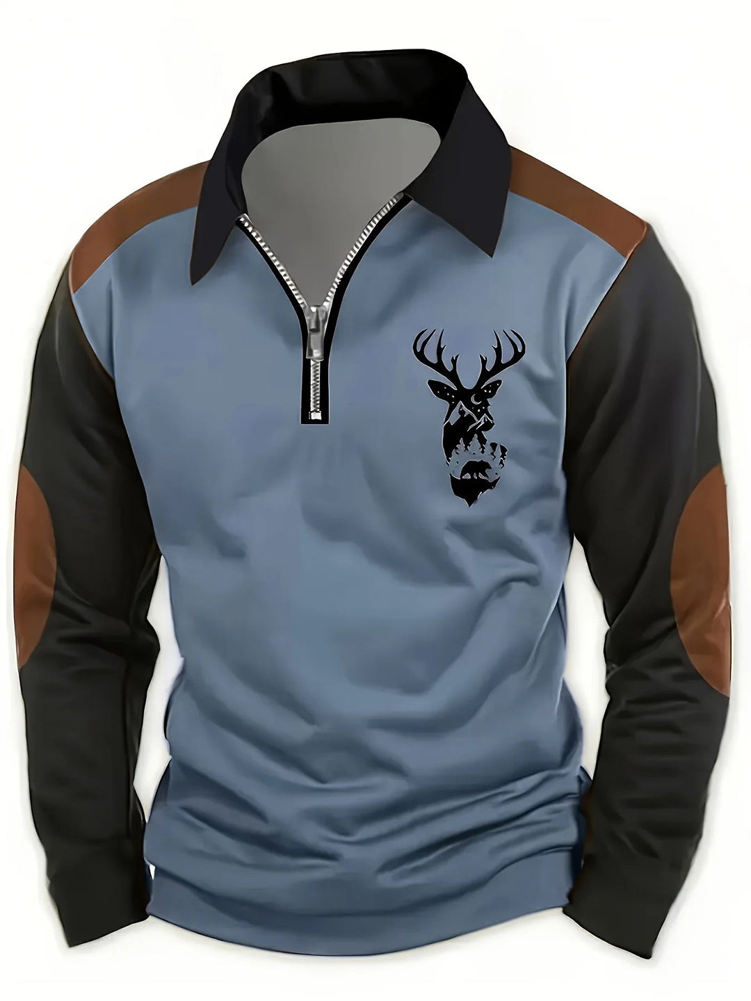 Georges - Deer Head Print And Zip-Up Polo Shirt