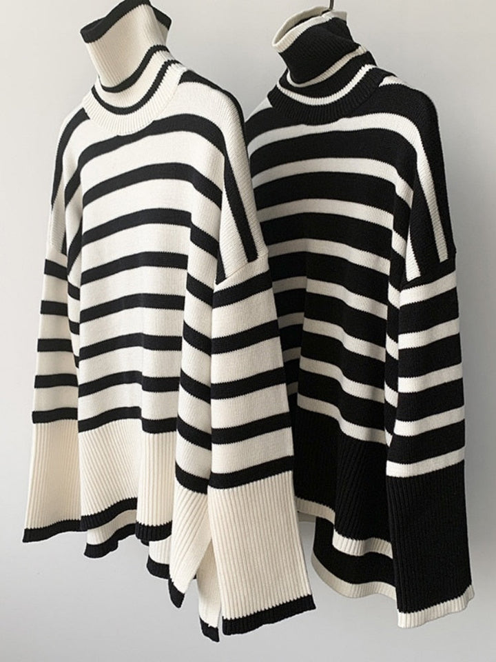 Kynesia - Oversized Striped Turtleneck Sweater