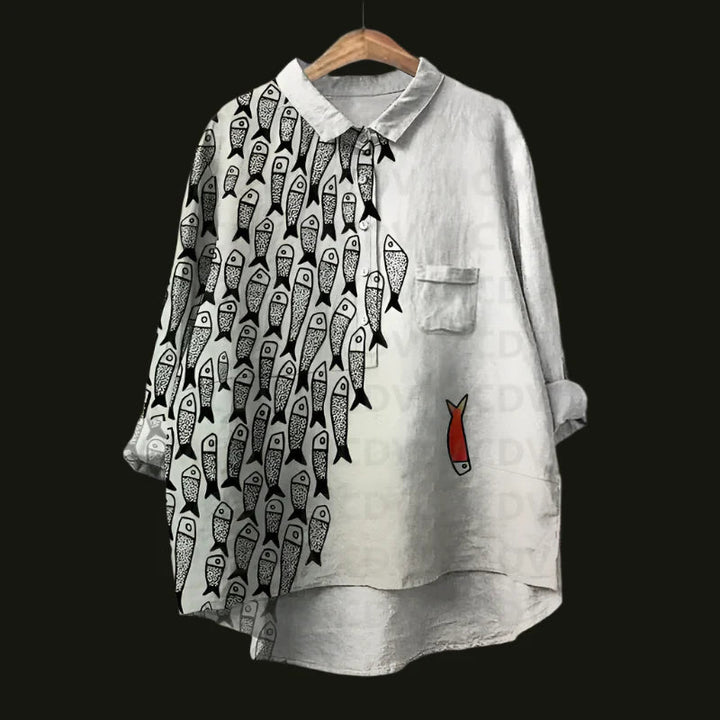 Saioa - Comfortable Vintage Shirt With Fish Print