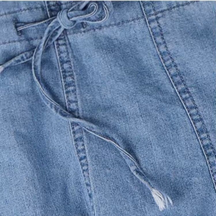 Carly - Casual Drawstring Waist Denim Jumpsuit