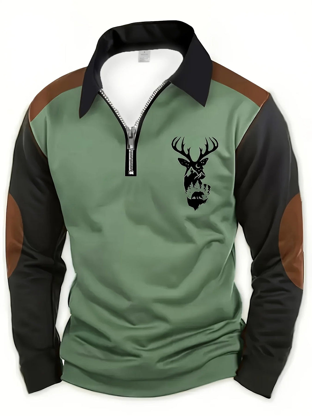 Georges - Deer Head Print And Zip-Up Polo Shirt