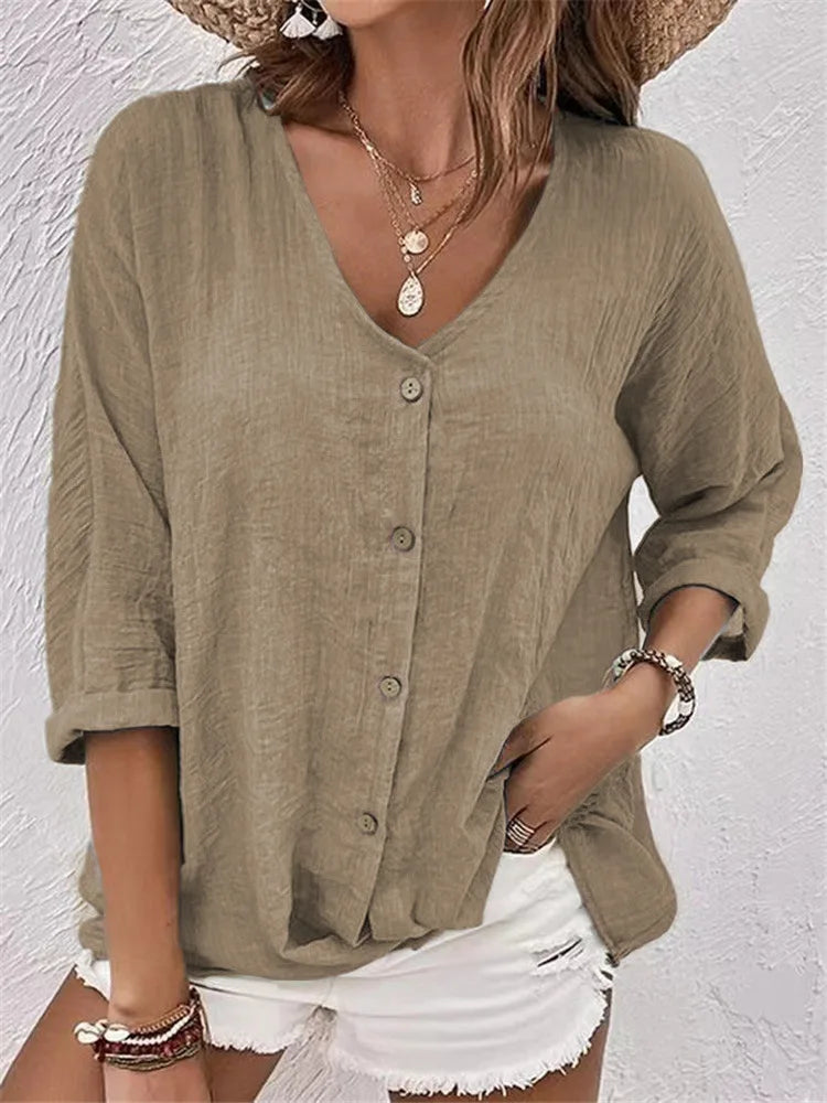 Rosalinda - Summer Linen Blouse With Button