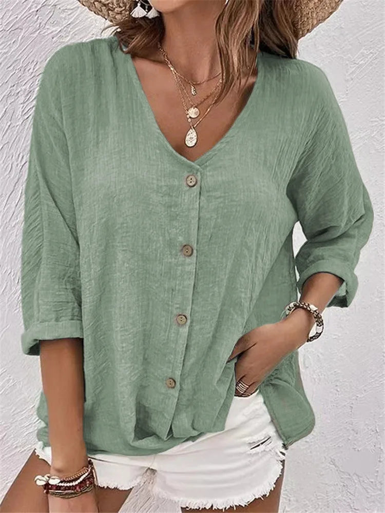 Rosalinda - Summer Linen Blouse With Button