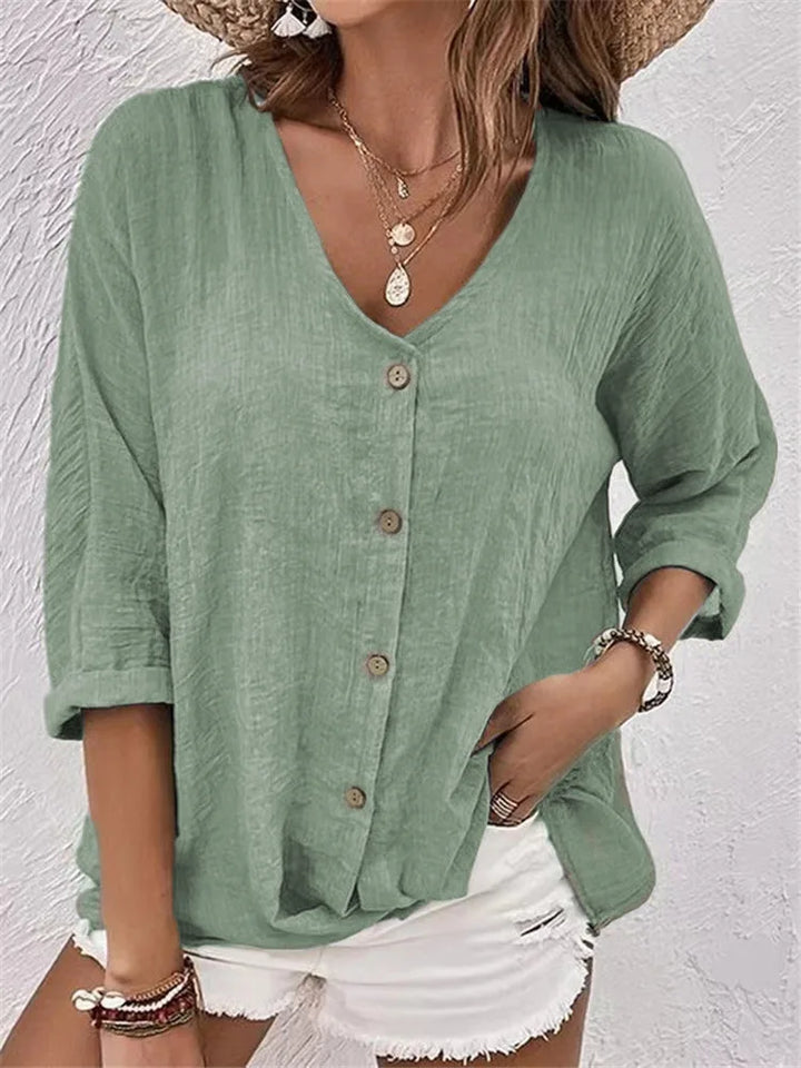 Rosalinda - Summer Linen Blouse With Button