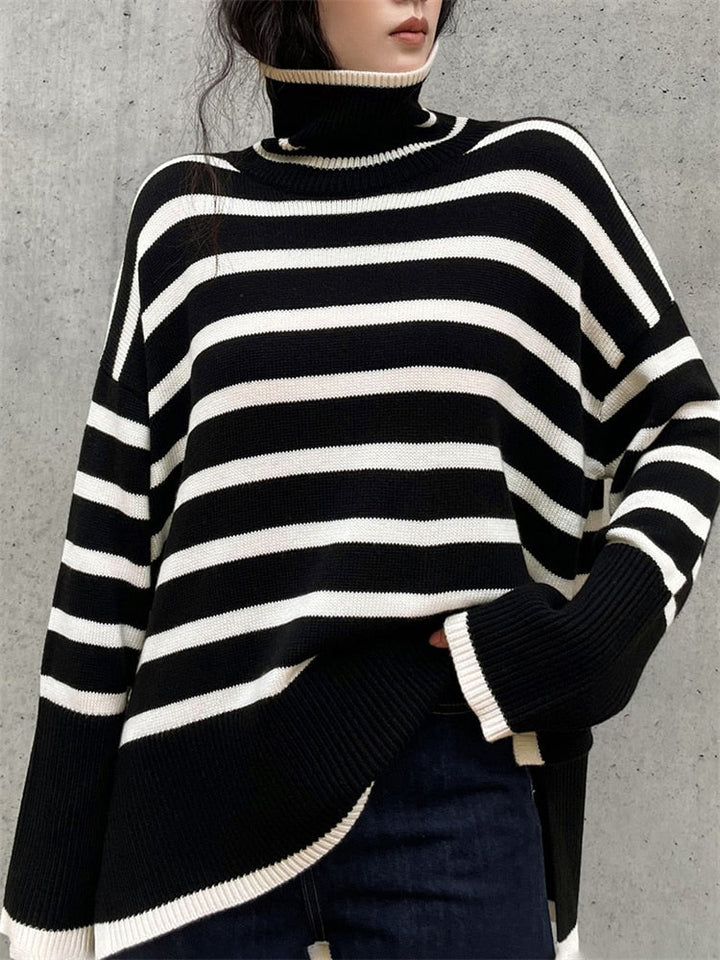 Kynesia - Oversized Striped Turtleneck Sweater