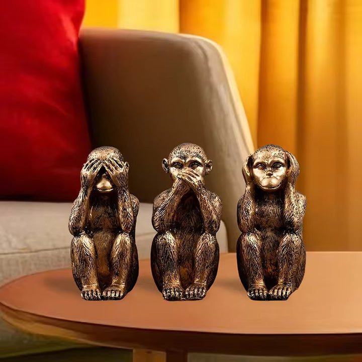 WiseChimp - 3pcs Decorative Resin Monkey Sculpture Set