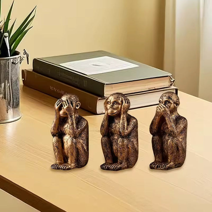 WiseChimp - 3pcs Decorative Resin Monkey Sculpture Set