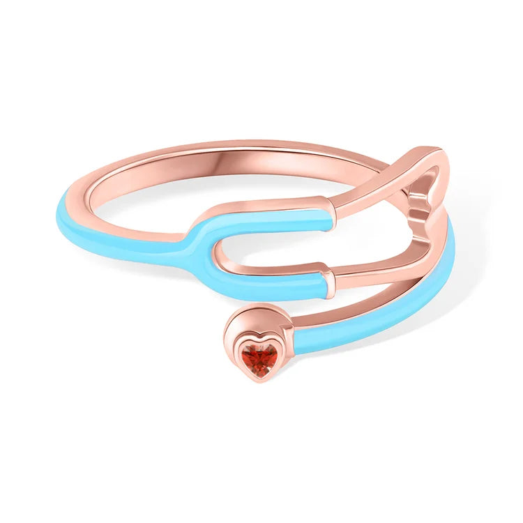 Caitleen - Stethoscope Ring With Heart Birthstone
