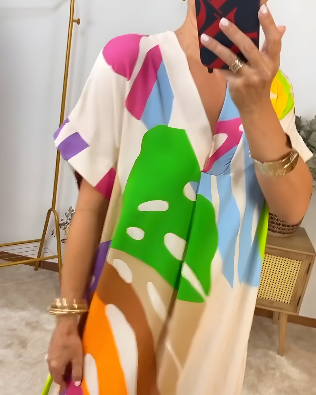 Ailsa - Casual Colorful Leaf Print Dress