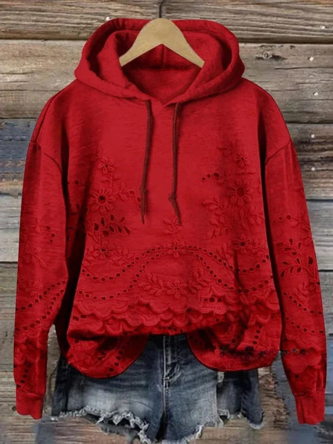 Leenja - Casual Textured Floral Hoodie