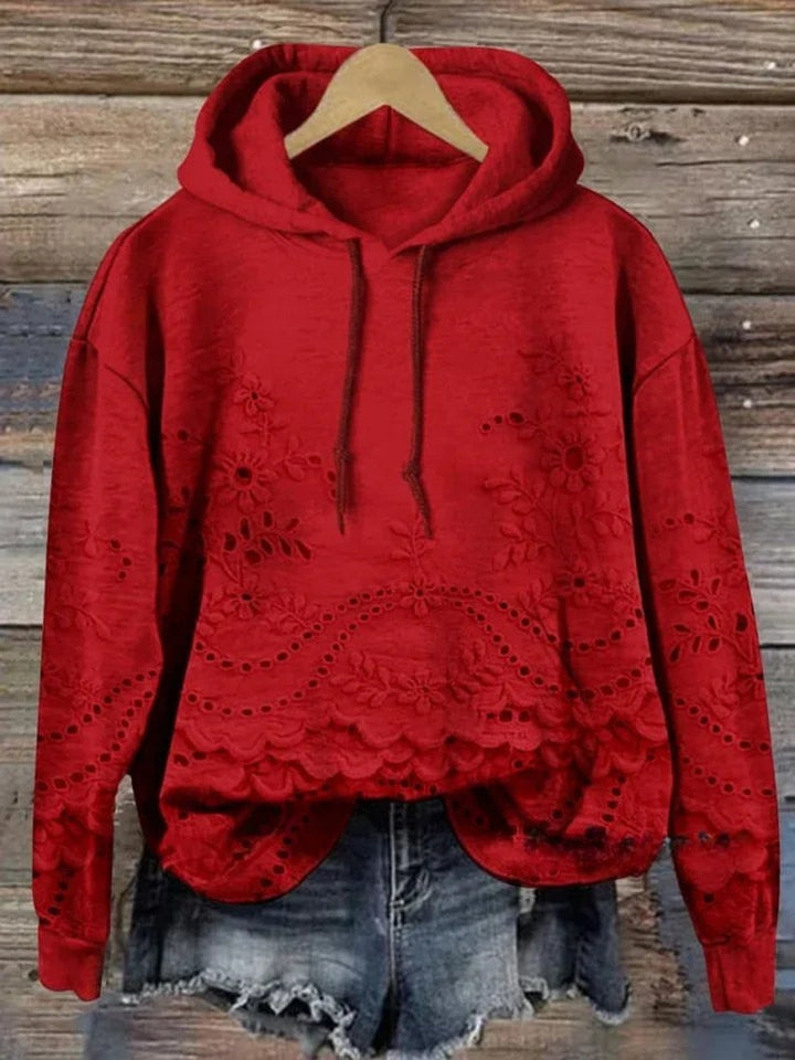 Leenja - Casual Textured Floral Hoodie