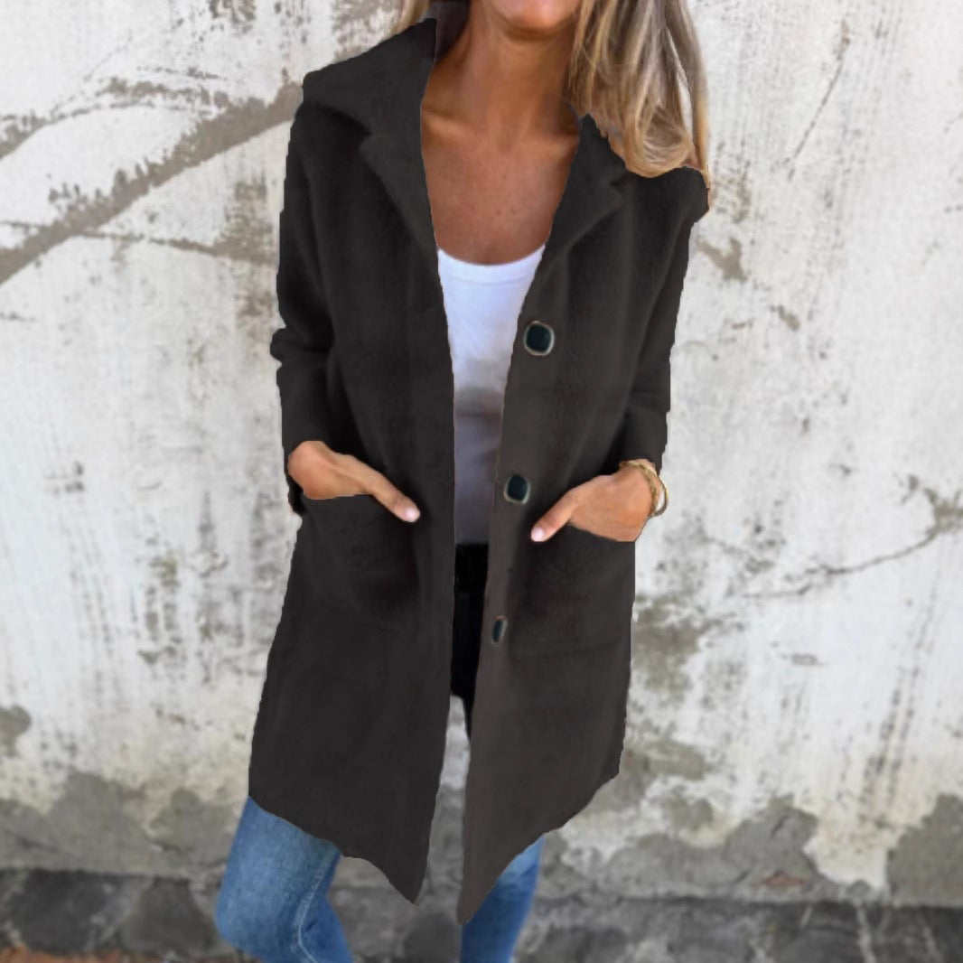 Rionna - Long Sleeve Button Up Coat With Pockets