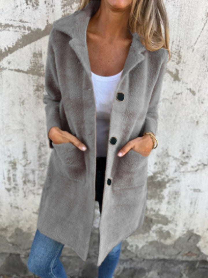 Rionna - Long Sleeve Button Up Coat With Pockets
