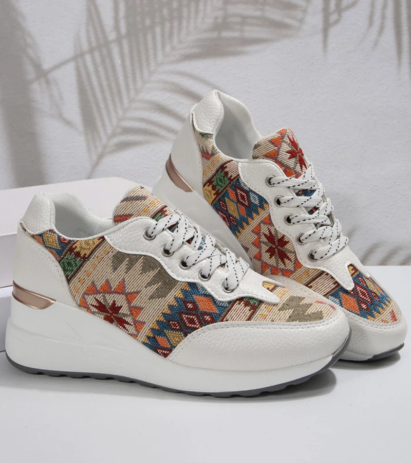 Znaya - Boho Geometric Lace Up Sneakers