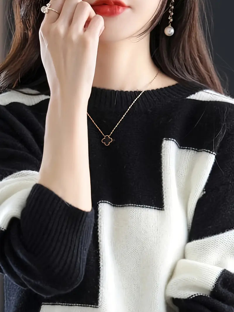 Gala - Elegant Long Sleeve Sweater With Geometric Pattern