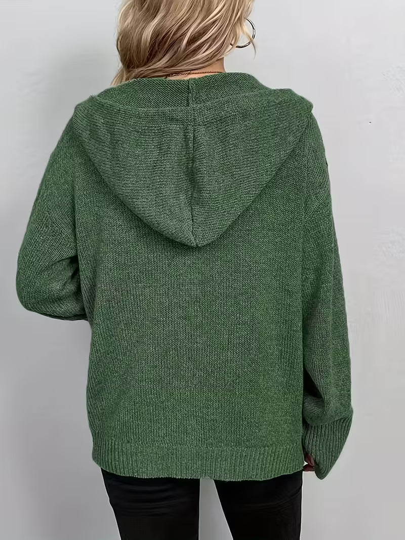 Karalina - Button Front Hooded Cable Knit Cardigan