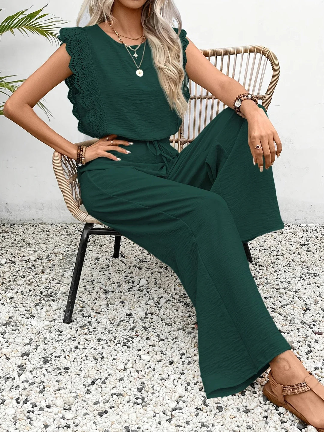 Ziva - Elegant Lace Top And Wide Leg Pant