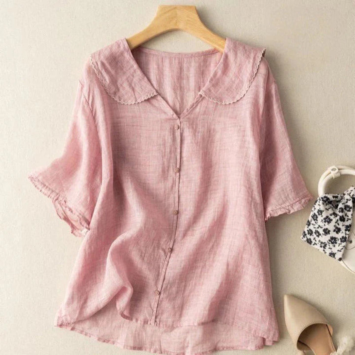 Sotiria - Elegant Linen Short Sleeve Blouse