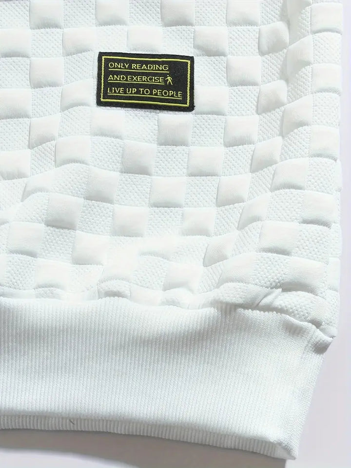 Stafford - Casual Checkered Textured Sweatshirt