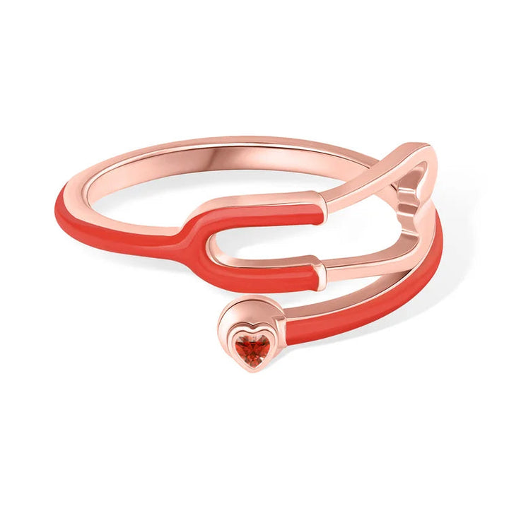 Caitleen - Stethoscope Ring With Heart Birthstone