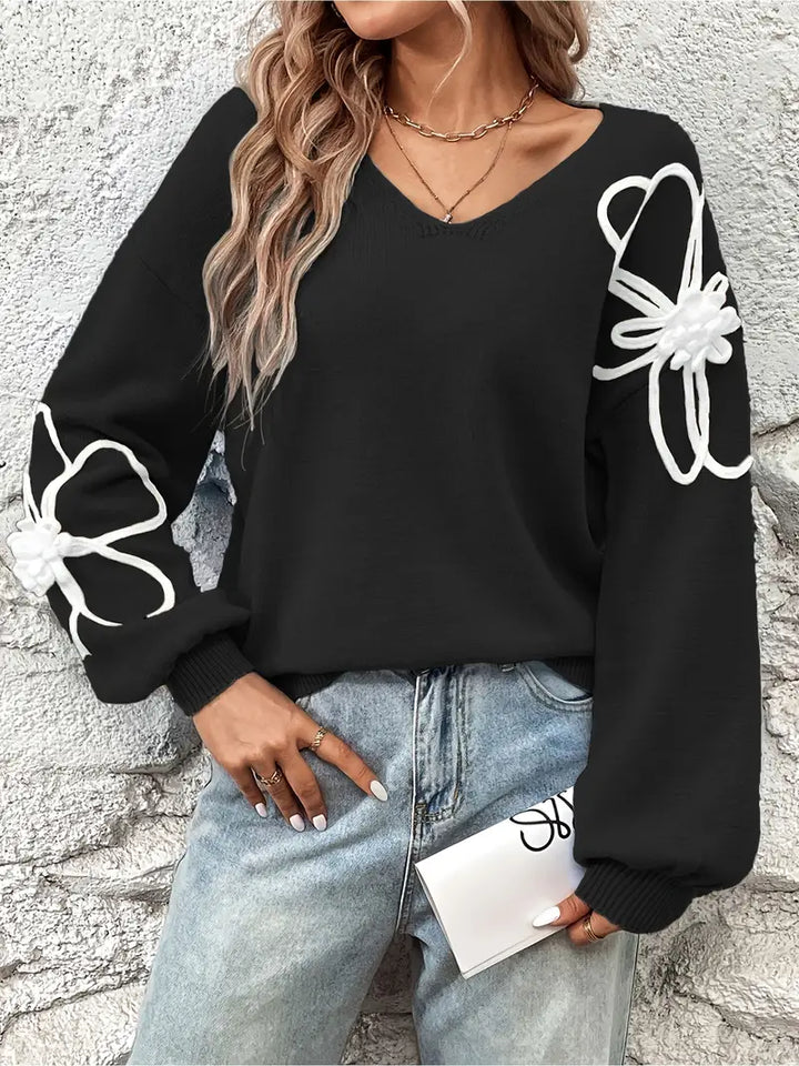 Semira - Long Sleeve Sweater With Floral Embroidery