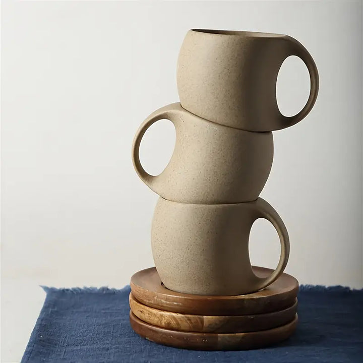 ClayHaven - Ceramic Coffee Mug With Wooden Saucer