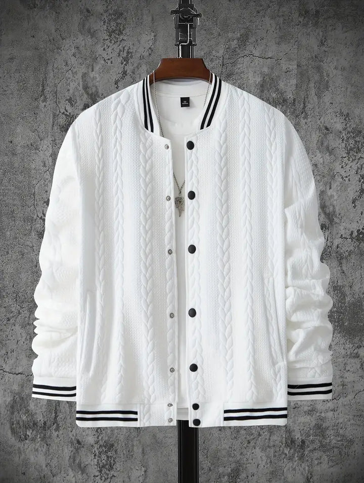 Felips - Stripe Decor Jacquard Baseball Jacket