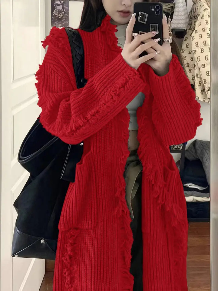 Ramziya - Elegant Long Tassel Cardigan With Pocket