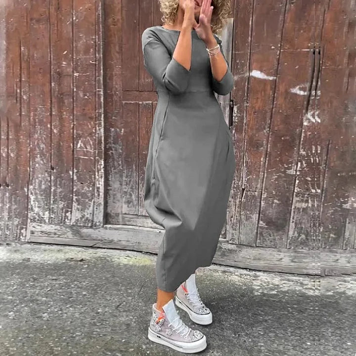 Vionel - Long Sleeve Polyester Dress with Pockets