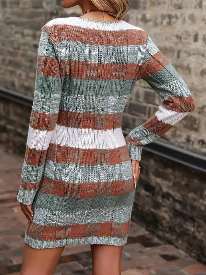 Begum - Casual Long Sleeve Sweater Dress With Knitted