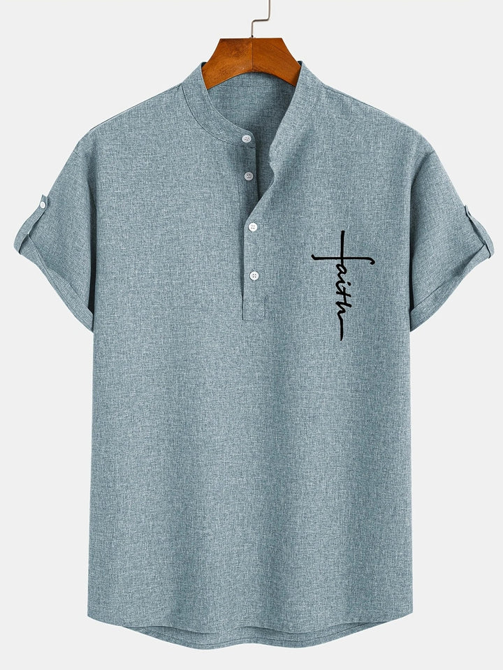 Elliott - Elegant Short Sleeve Shirt With Stand Collar