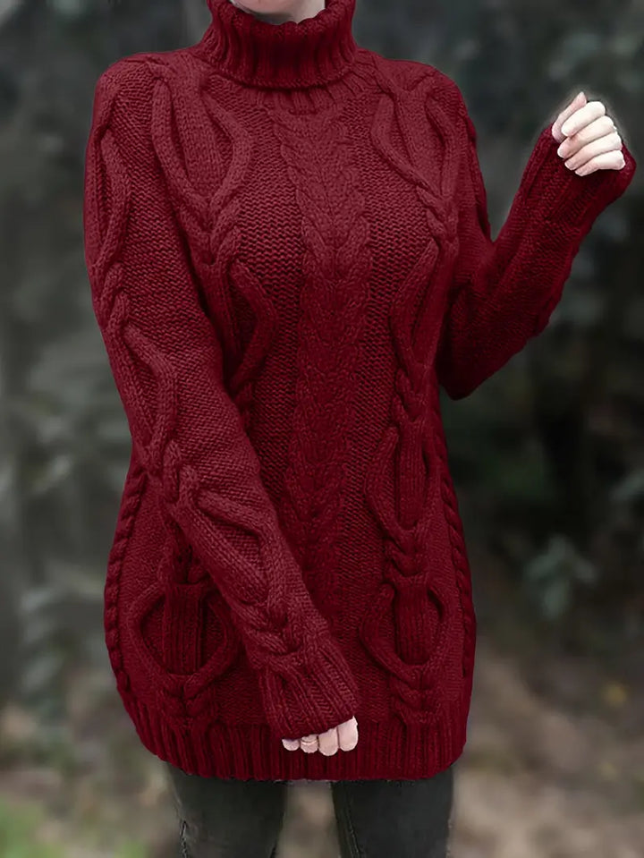 Narda - Chunky Cable Knitted Turtleneck Dress