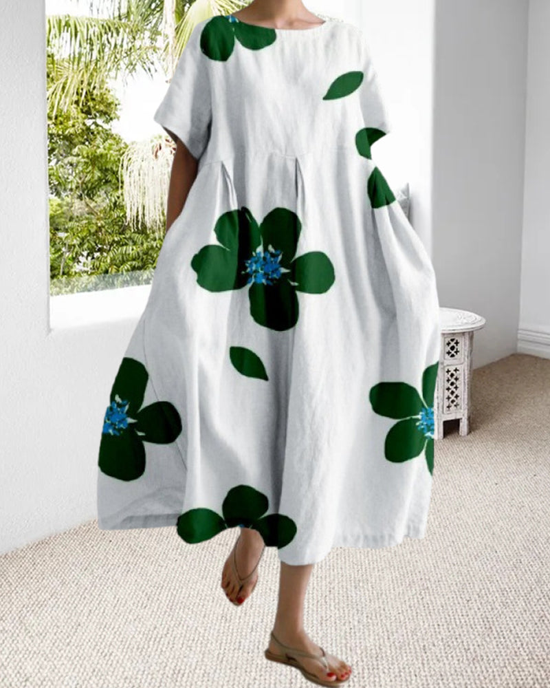 Ruzana - Loose Printed Dress with Short Sleeves