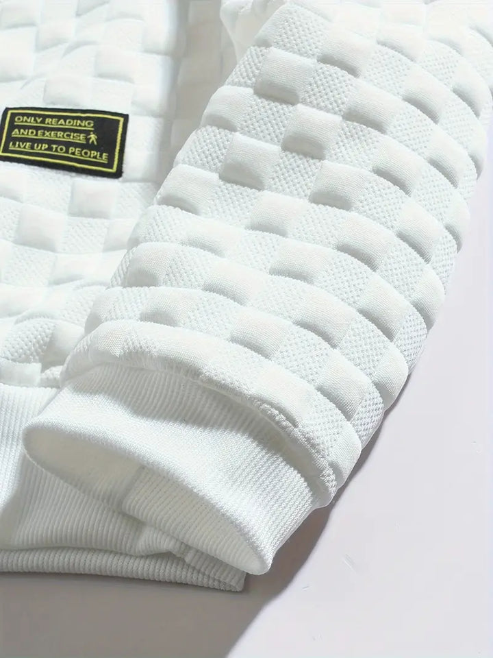 Stafford - Casual Checkered Textured Sweatshirt