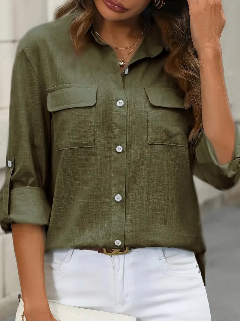 Athena - Cotton Shirt With Front Pockets