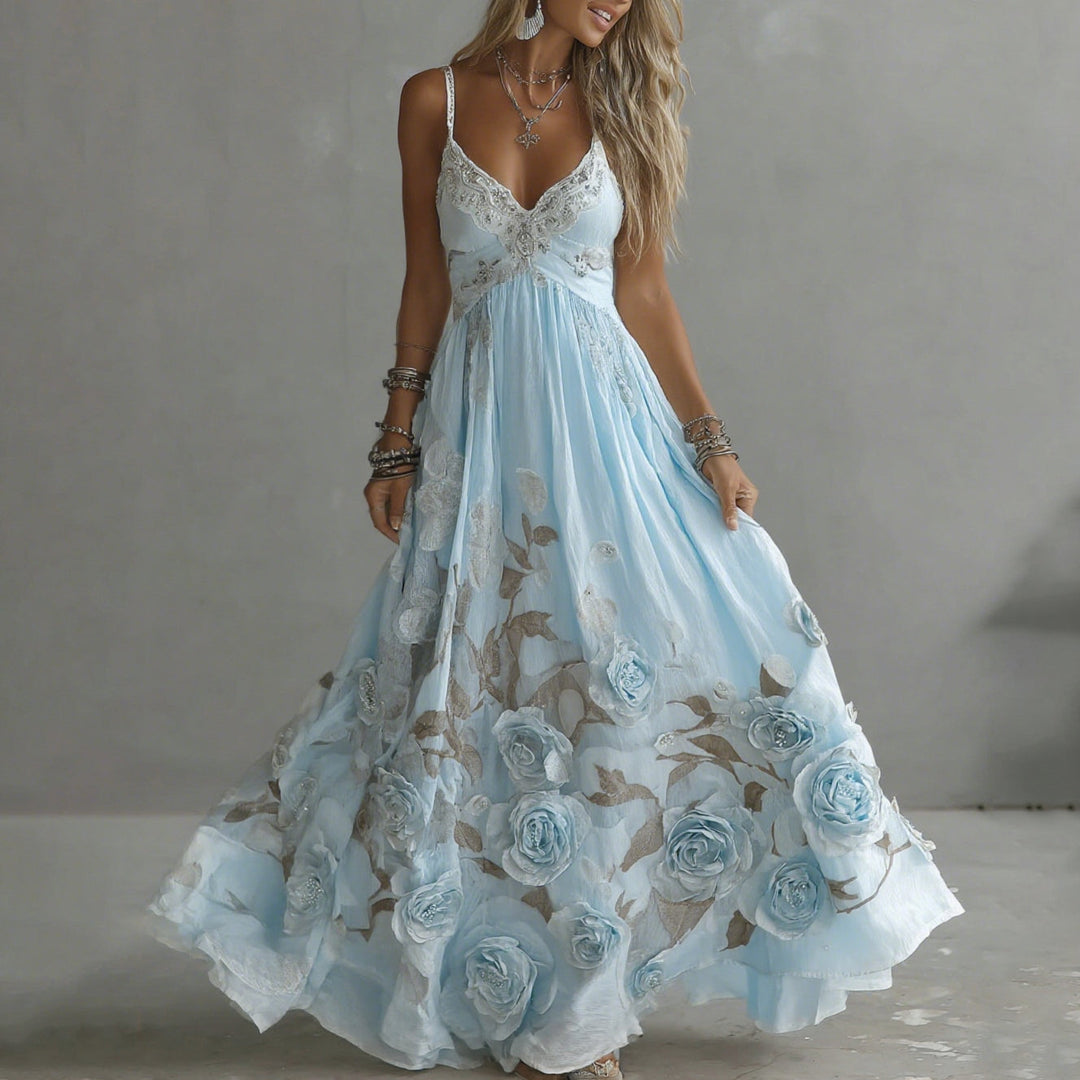 Adeluna - Maxi Dress With Vintage Rose And Embroidery