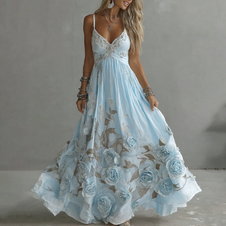 Adeluna - Maxi Dress With Vintage Rose And Embroidery