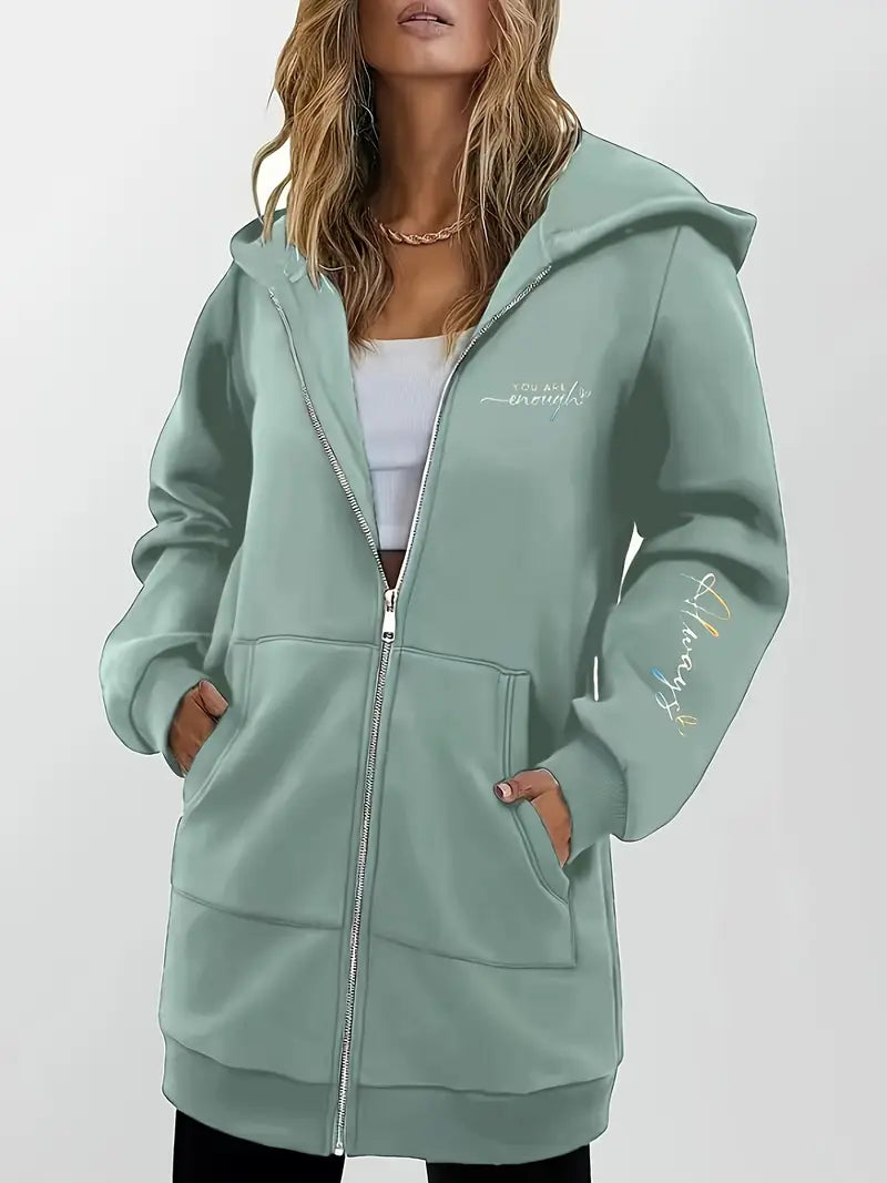 Angeleen - Geometric Print Zip-Up Hooded Jacket