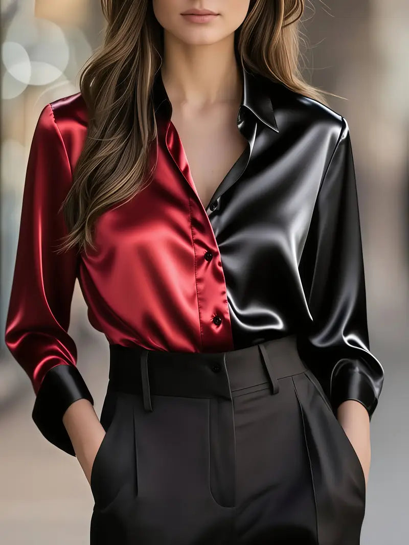 Zillah - Elegant Commuter Contrast Satin Shirt